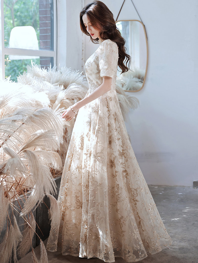 A-Line Princess Khaki Embroidery Formal Evening Prom Long Dress04