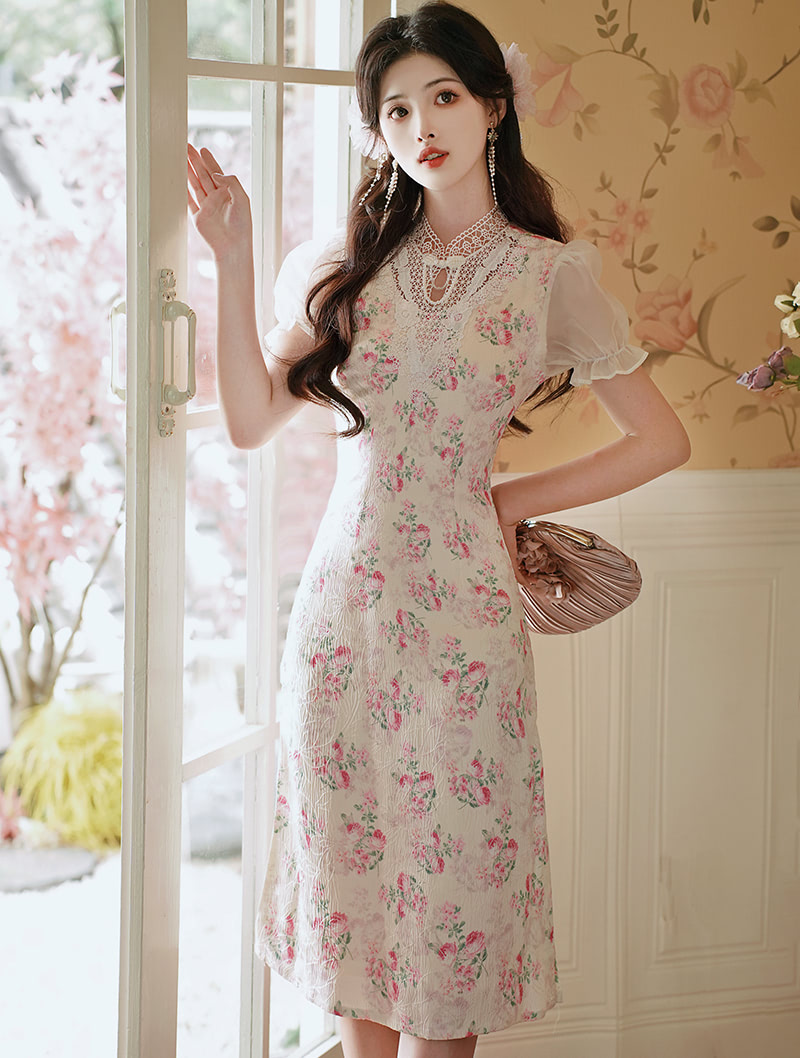 Aesthetic Baroque Rose Floral Casual Dress Daily Work Dating Outfits01