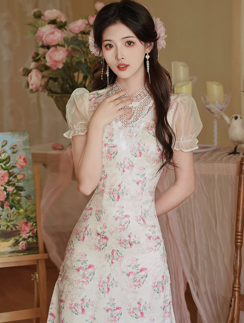 Aesthetic Baroque Rose Floral Casual Dress Daily Work Dating Outfits02