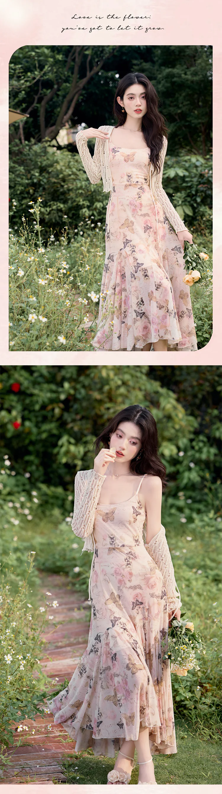 Aesthetic-Slim-Fit-Fishtail-Flowy-Skirt-Slip-Dress-with-Knit-Cardigan-Set14