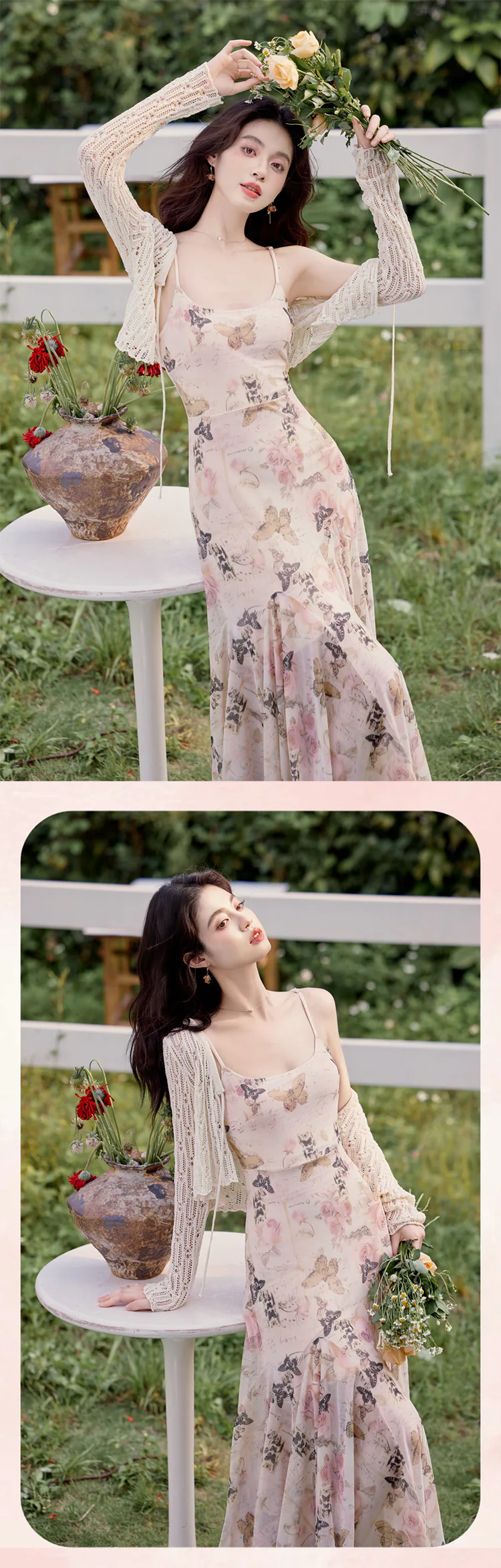 Aesthetic-Slim-Fit-Fishtail-Flowy-Skirt-Slip-Dress-with-Knit-Cardigan-Set15