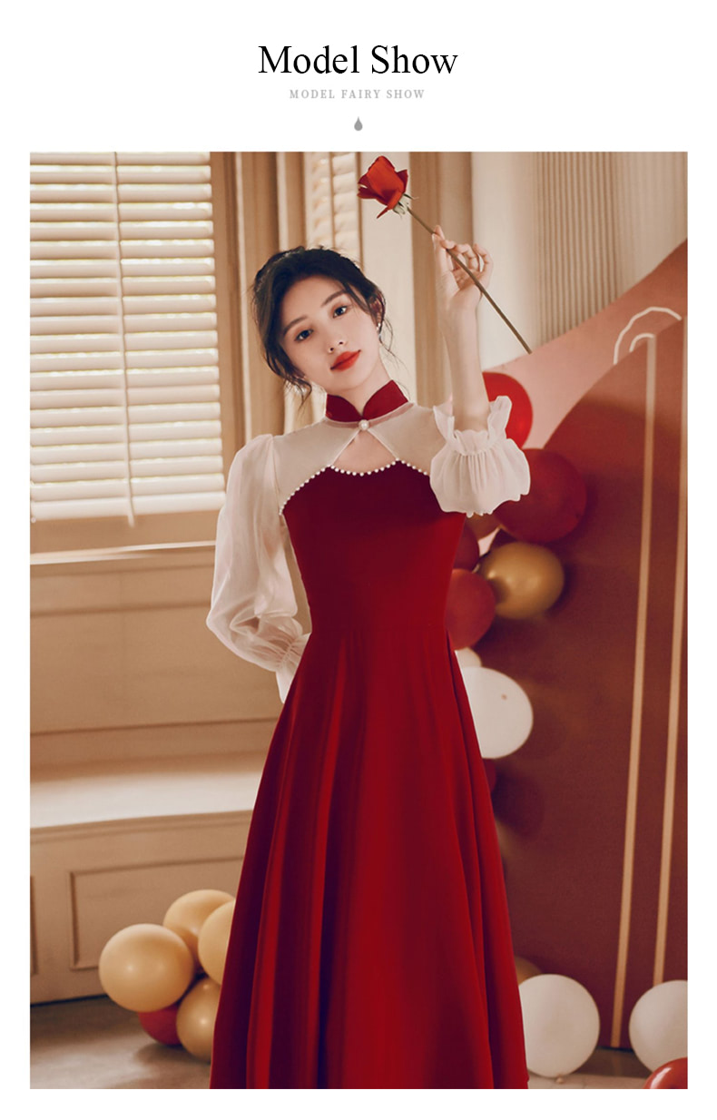 Burgundy-Long-Puff-Sleeve-Qipao-Prom-Midi-Semi-Formal-Dress10