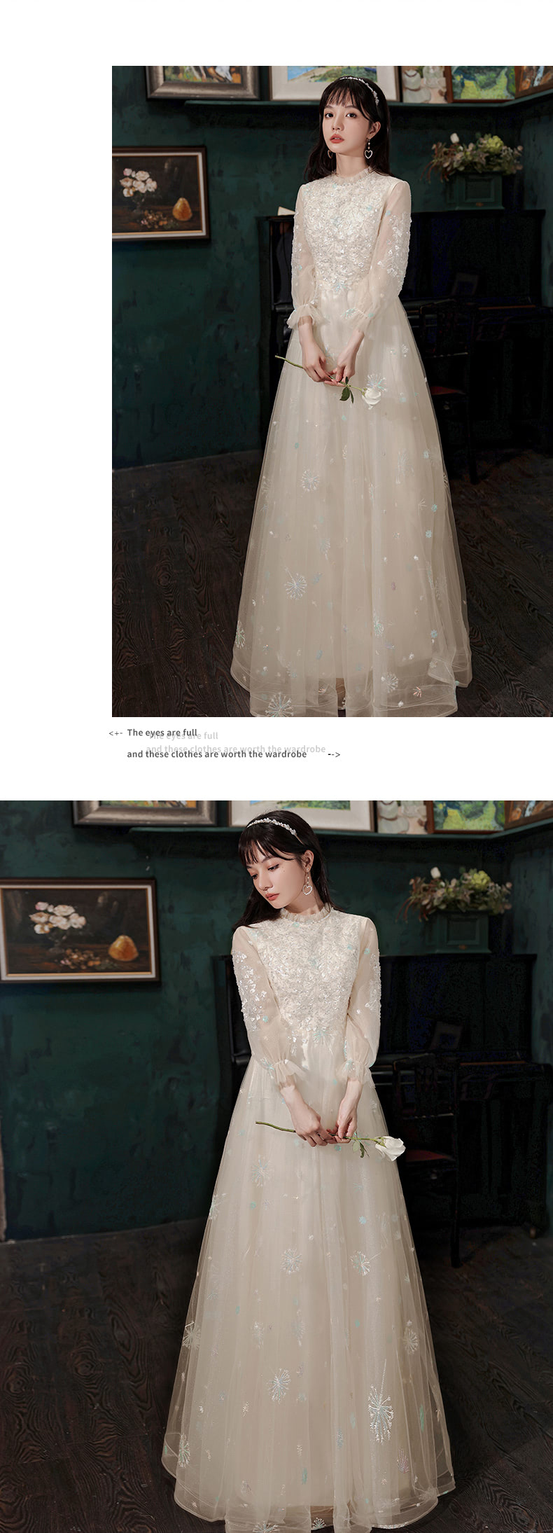 Champagne-Round-Neck-Embroidery-Formal-Evening-Dress-Ball-Gowns