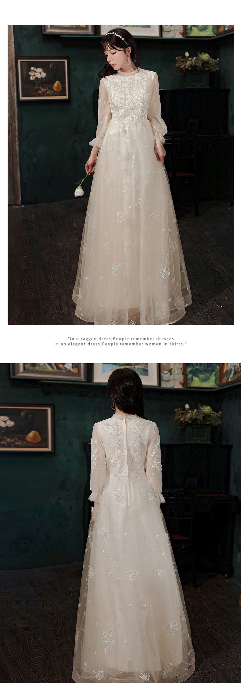 Champagne-Round-Neck-Embroidery-Formal-Evening-Dress-Ball-Gowns