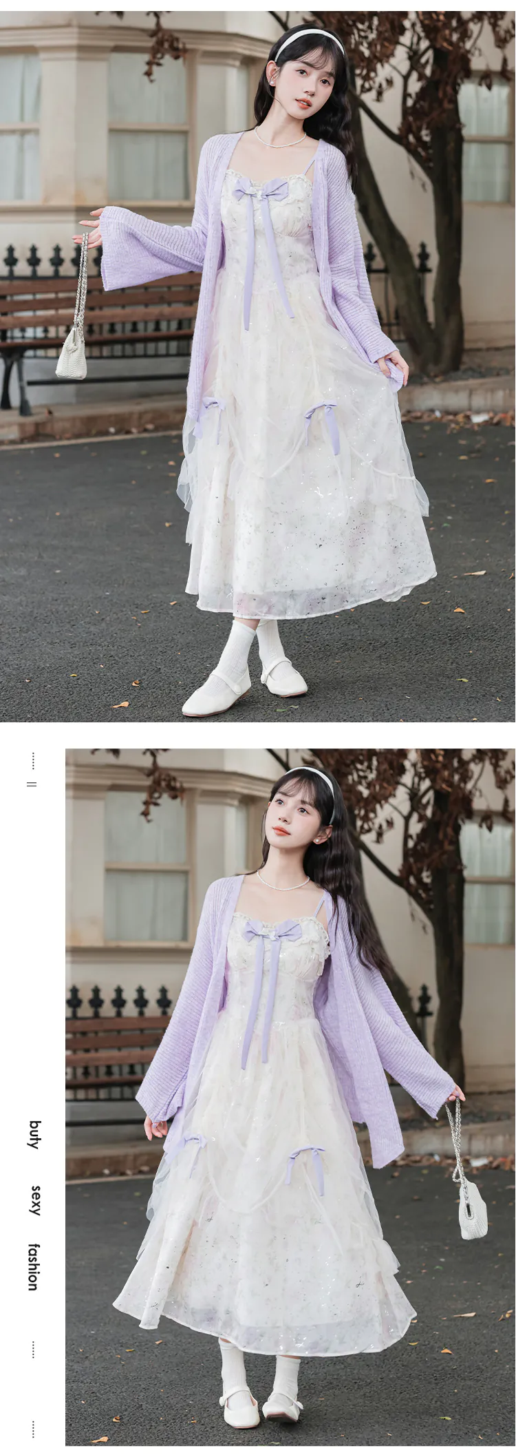 Charming-Floral-Mesh-Spaghetti-Strap-Dress-with-Purple-Cardigan-Set12