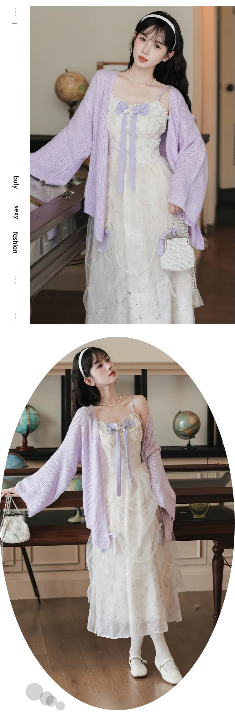 Charming-Floral-Mesh-Spaghetti-Strap-Dress-with-Purple-Cardigan-Set15