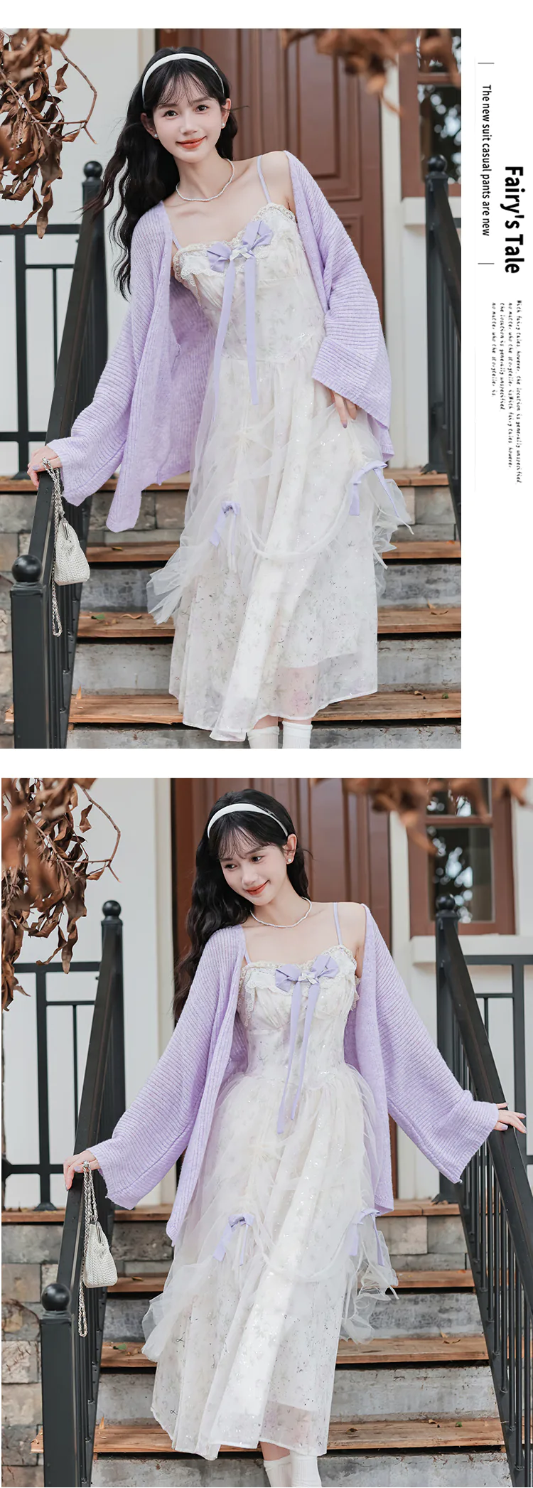 Charming-Floral-Mesh-Spaghetti-Strap-Dress-with-Purple-Cardigan-Set17