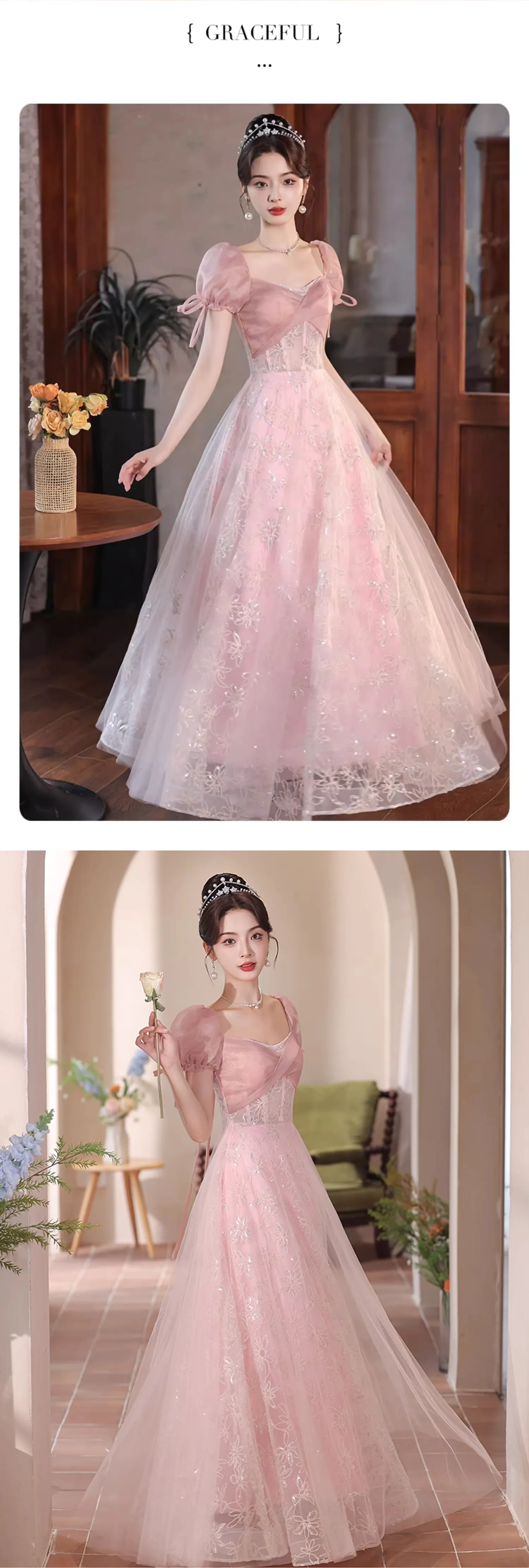 Charming-Pink-Sqaure-Neck-Short-Puff-Sleeves-Evening-Party-Dress13