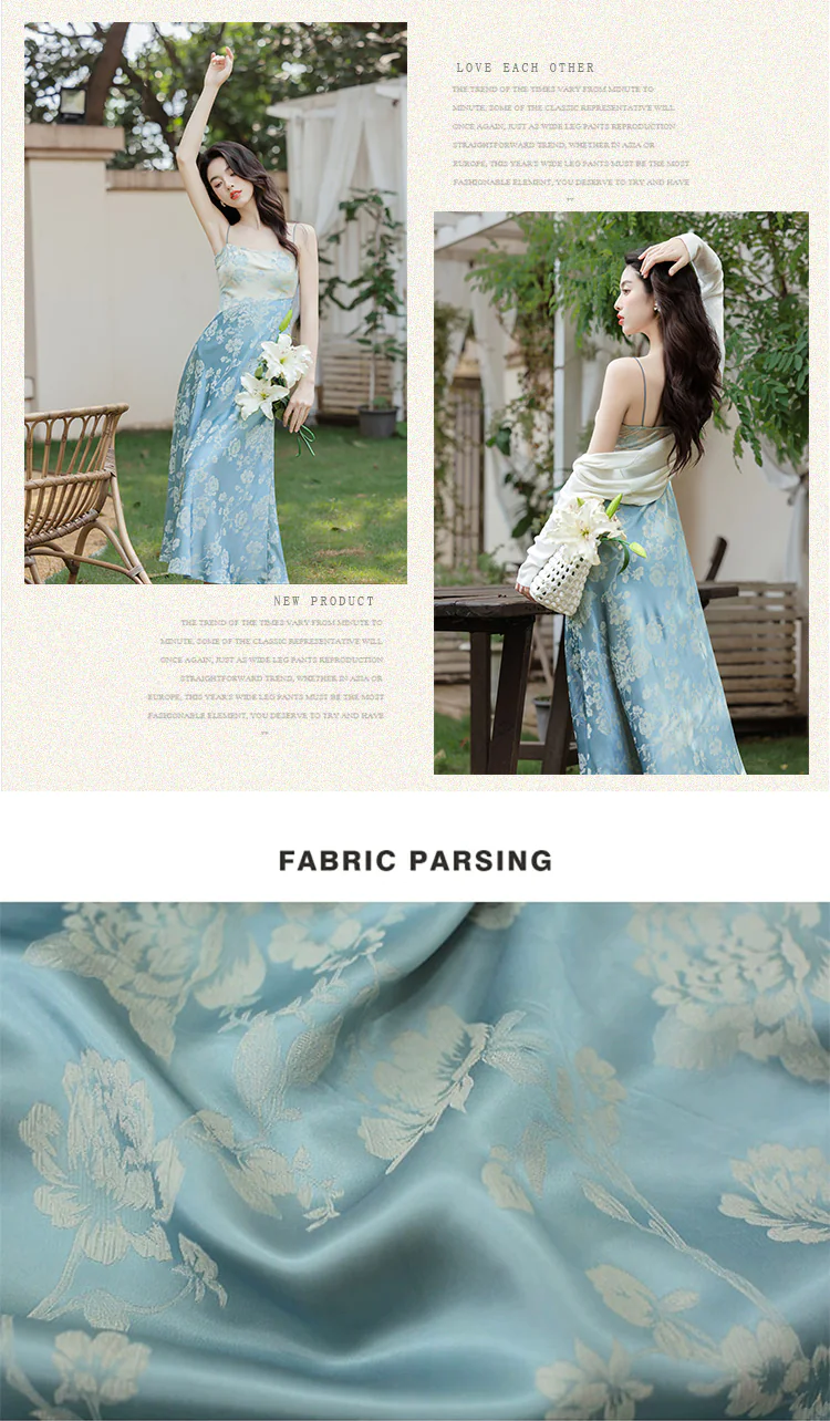 Chic-Blue-Floral-Jacquard-Casual-Strap-Dress-with-White-Cardigan-Set08