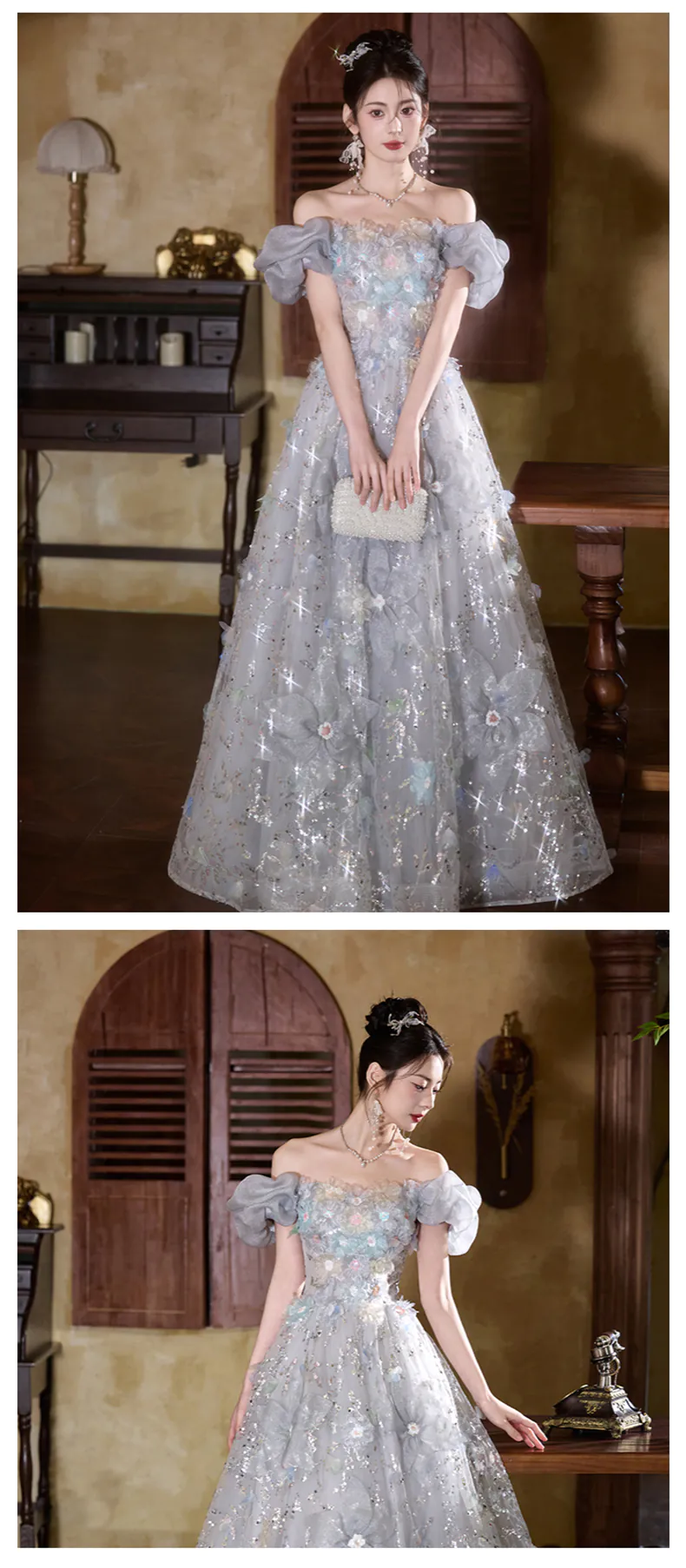 Chic-Gray-Off-Shoulder-3D-Floral-Glitter-Cocktail-Party-Dress-Evening-Gown13