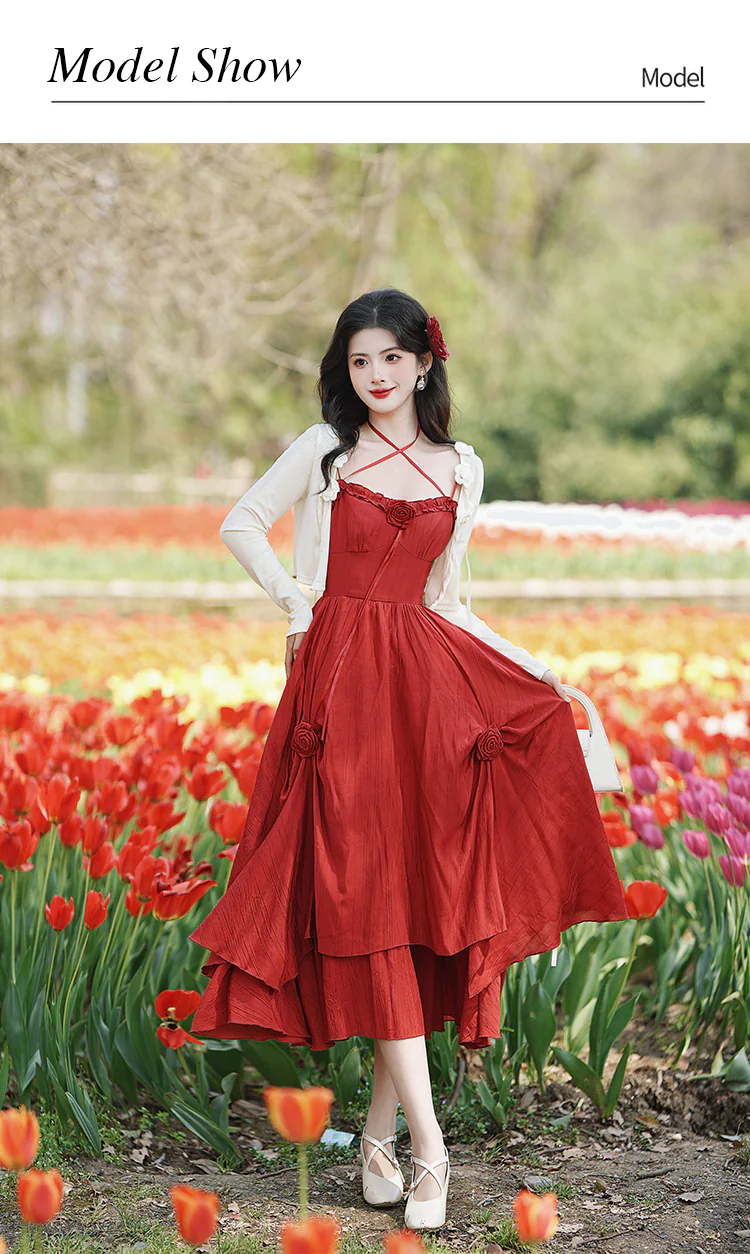 Chic-Red-Flowy-Strap-Dress-with-Cardigan-Summer-Beach-Casual-Outfit10