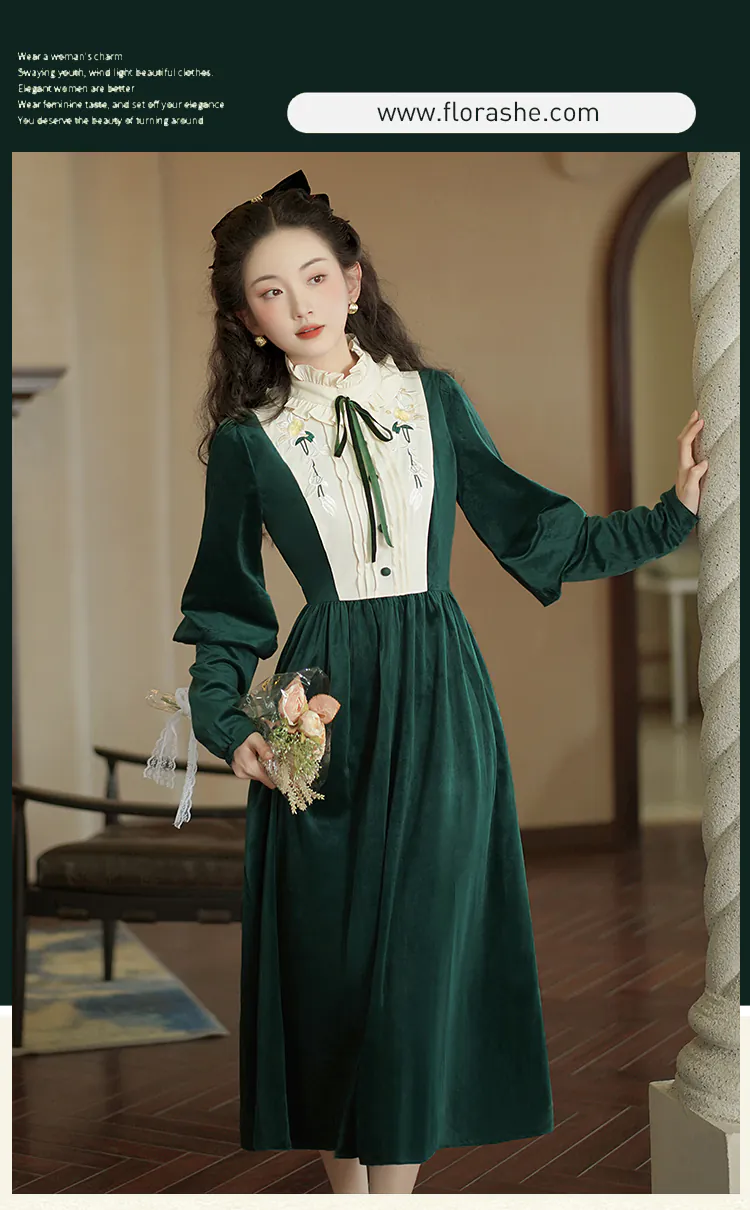 Chic-Vintage-Style-Green-Velvet-Ruffle-Neck-Long-Sleeve-Casual-Dress07