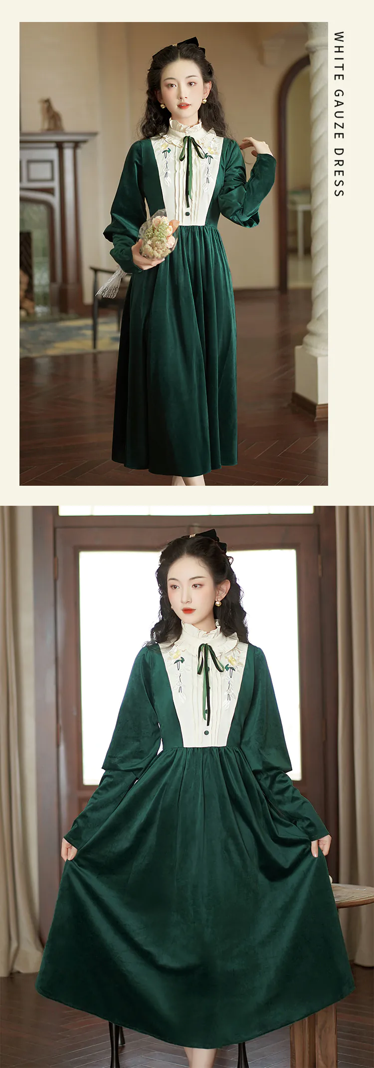 Chic-Vintage-Style-Green-Velvet-Ruffle-Neck-Long-Sleeve-Casual-Dress12