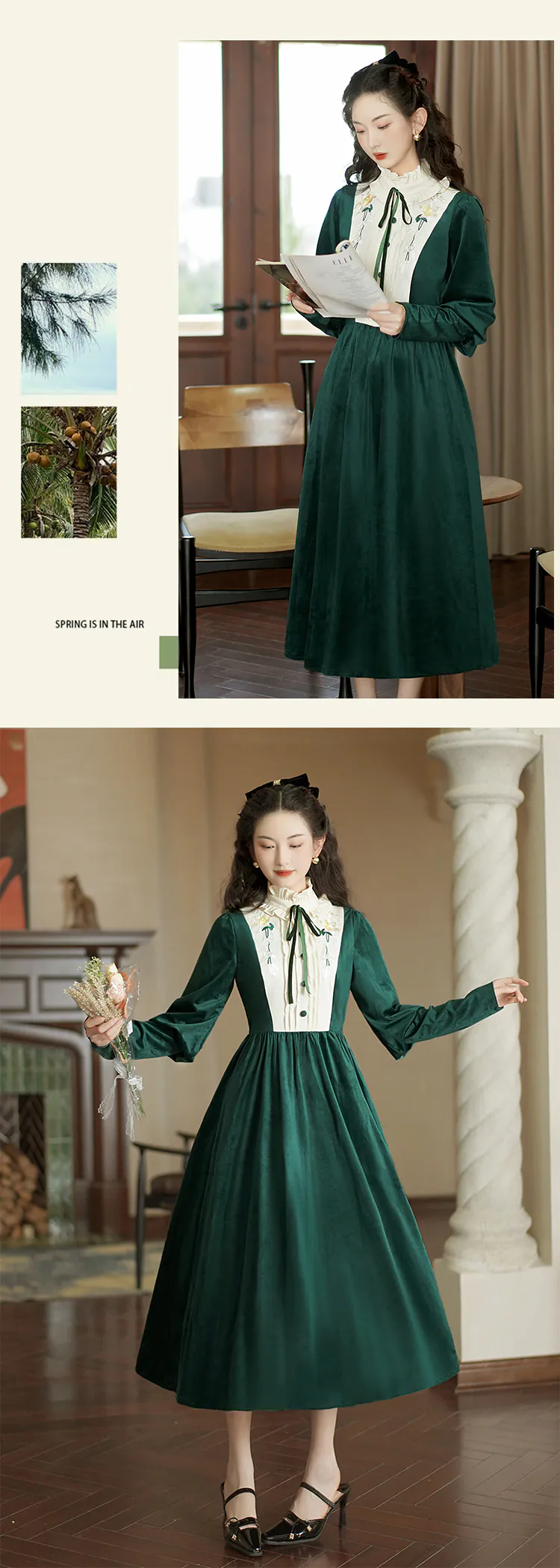 Chic-Vintage-Style-Green-Velvet-Ruffle-Neck-Long-Sleeve-Casual-Dress13