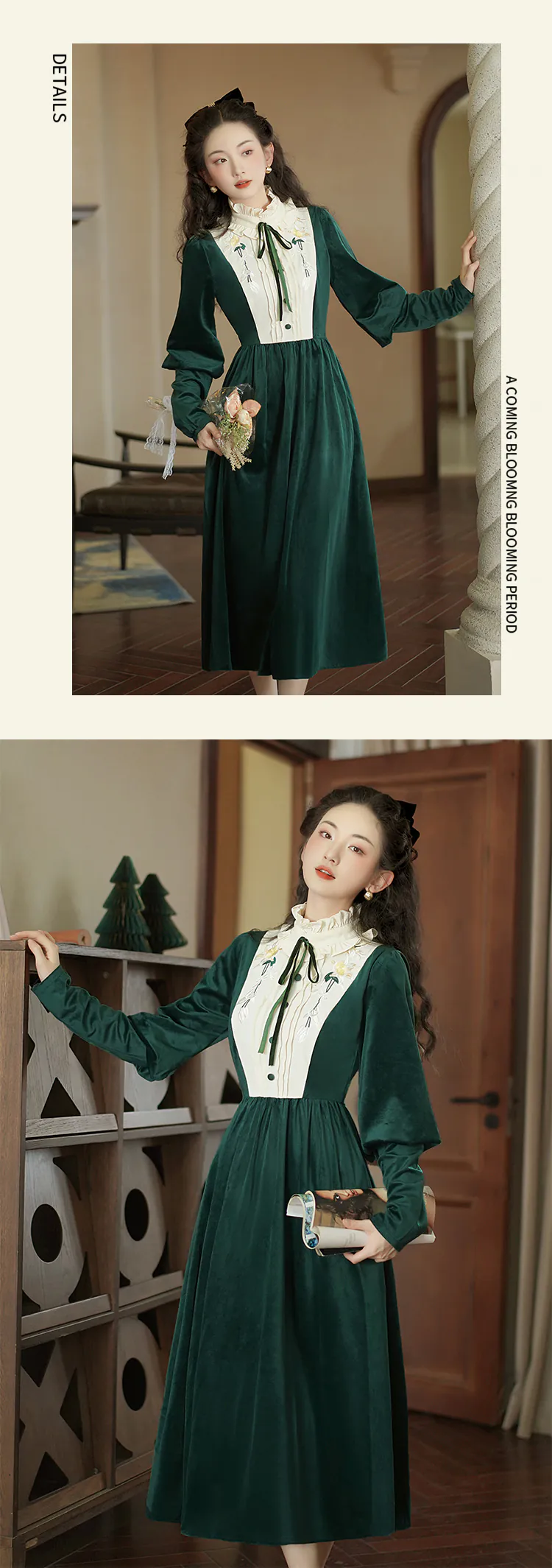 Chic-Vintage-Style-Green-Velvet-Ruffle-Neck-Long-Sleeve-Casual-Dress14