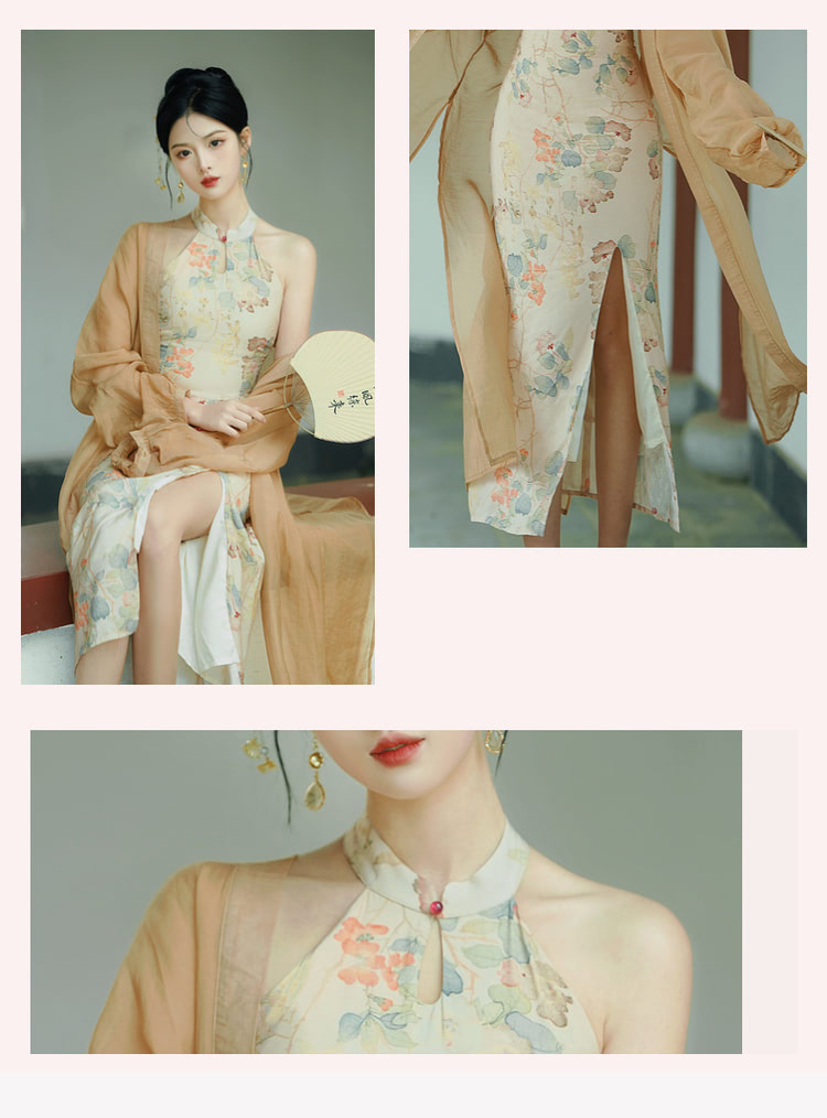 Chinese-Lotus-Print-Modern-Halter-Qipao-Cheongsam-Casual-Dress09