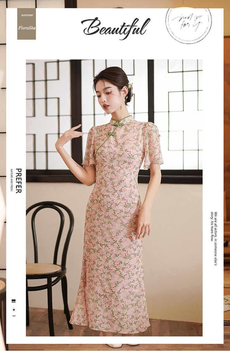 Chinese-Modern-Pink-Floral-Print-Cheongsam-Daily-Qipao-Dress07