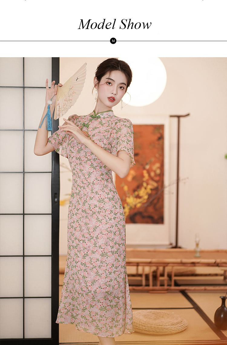Chinese-Modern-Pink-Floral-Print-Cheongsam-Daily-Qipao-Dress10