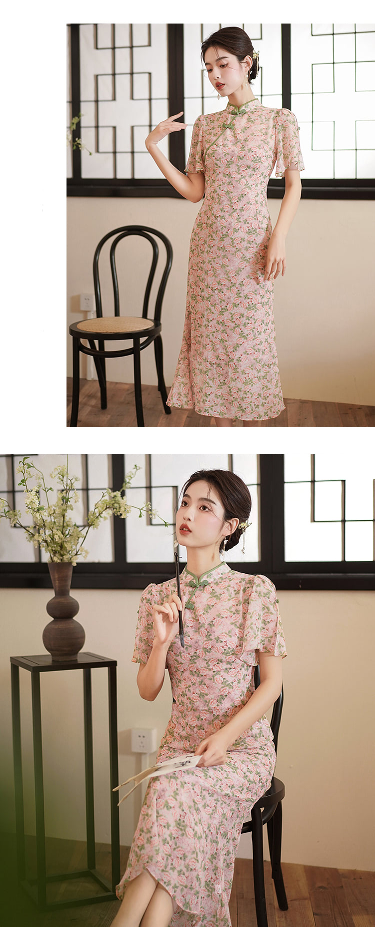 Chinese-Modern-Pink-Floral-Print-Cheongsam-Daily-Qipao-Dress11