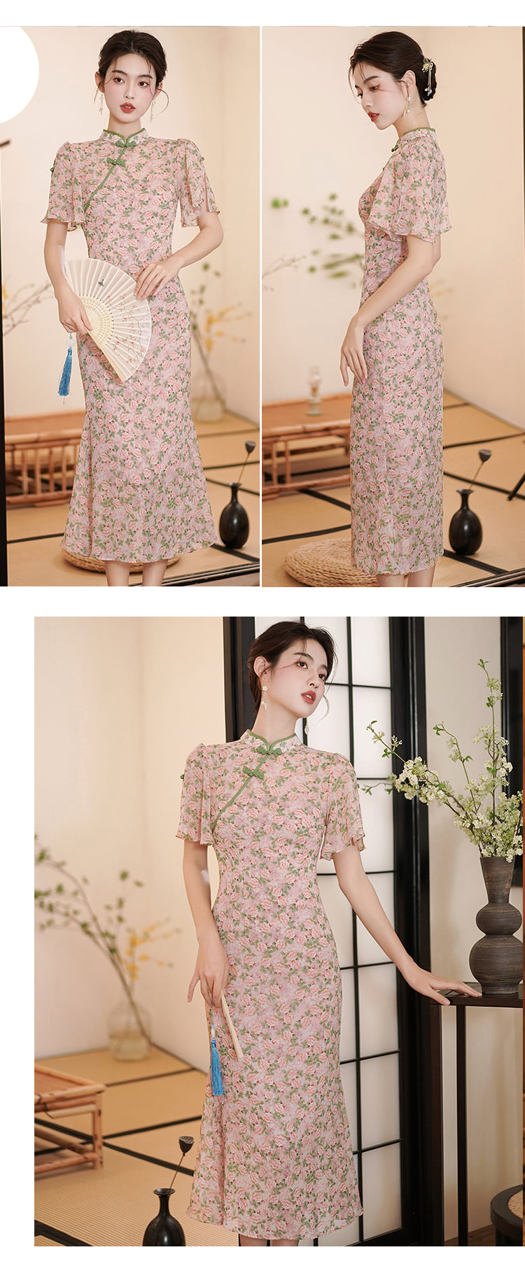 Chinese-Modern-Pink-Floral-Print-Cheongsam-Daily-Qipao-Dress12