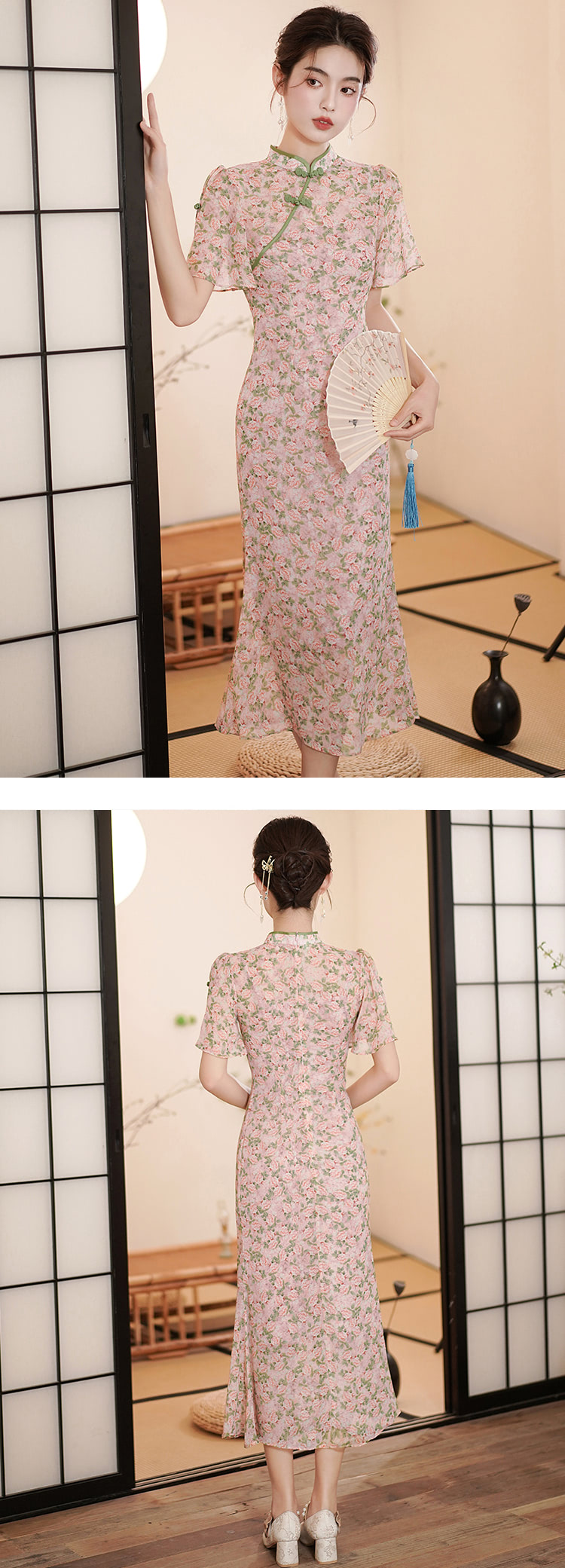 Chinese-Modern-Pink-Floral-Print-Cheongsam-Daily-Qipao-Dress13