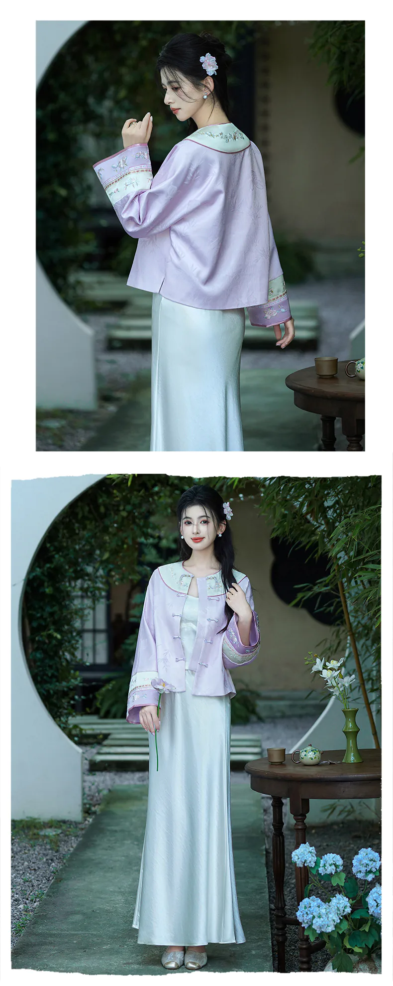 Chinese-Style-Purple-Jacquard-Blouse-Apricot-White-Camisole-Satin-Skirt-Set15