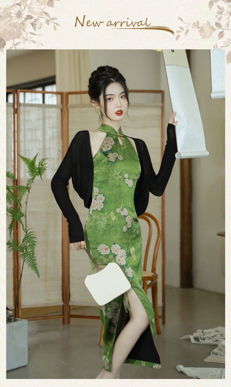Classic-Green-Chinese-Cheongsam-Dress-Midi-Qipao-Gowns-Costume07