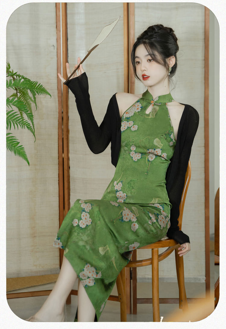 Classic-Green-Chinese-Cheongsam-Dress-Midi-Qipao-Gowns-Costume12