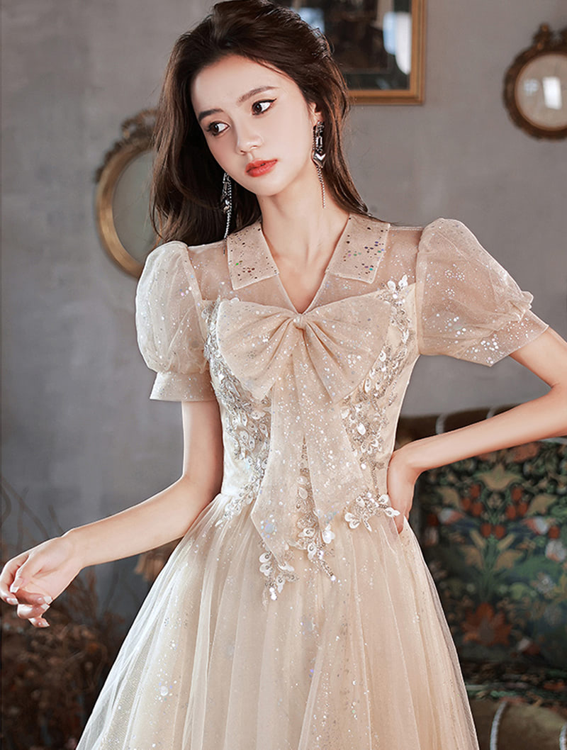 Classy Champagne Embroidery Floral Evening Party Formal Dress02