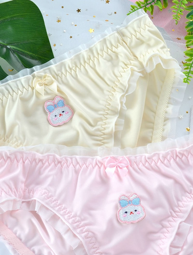 Cute Rabbit Embroidery Mesh Fleece Milk Fiber Satin Underwear02