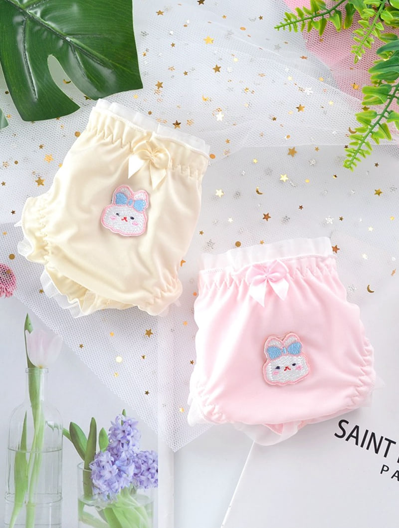 Cute Rabbit Embroidery Mesh Fleece Milk Fiber Satin Underwear05