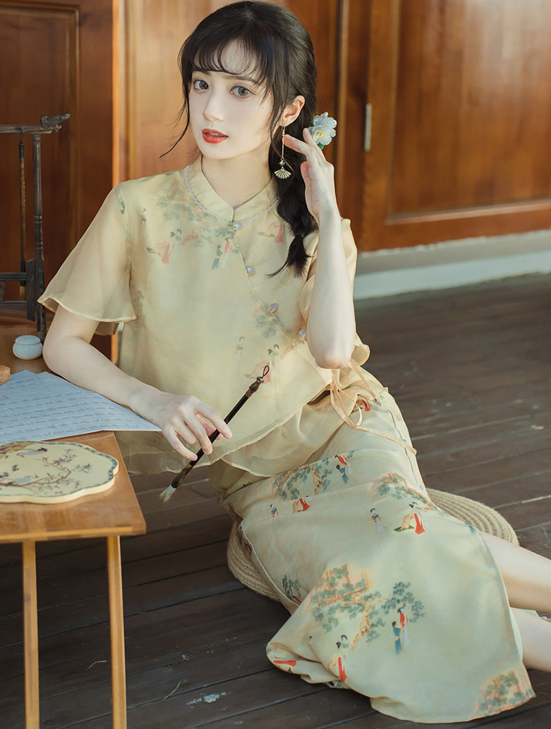 Elegant Chinese Traditional Clothing 2 Piece Cheongsam Qipao Suit02