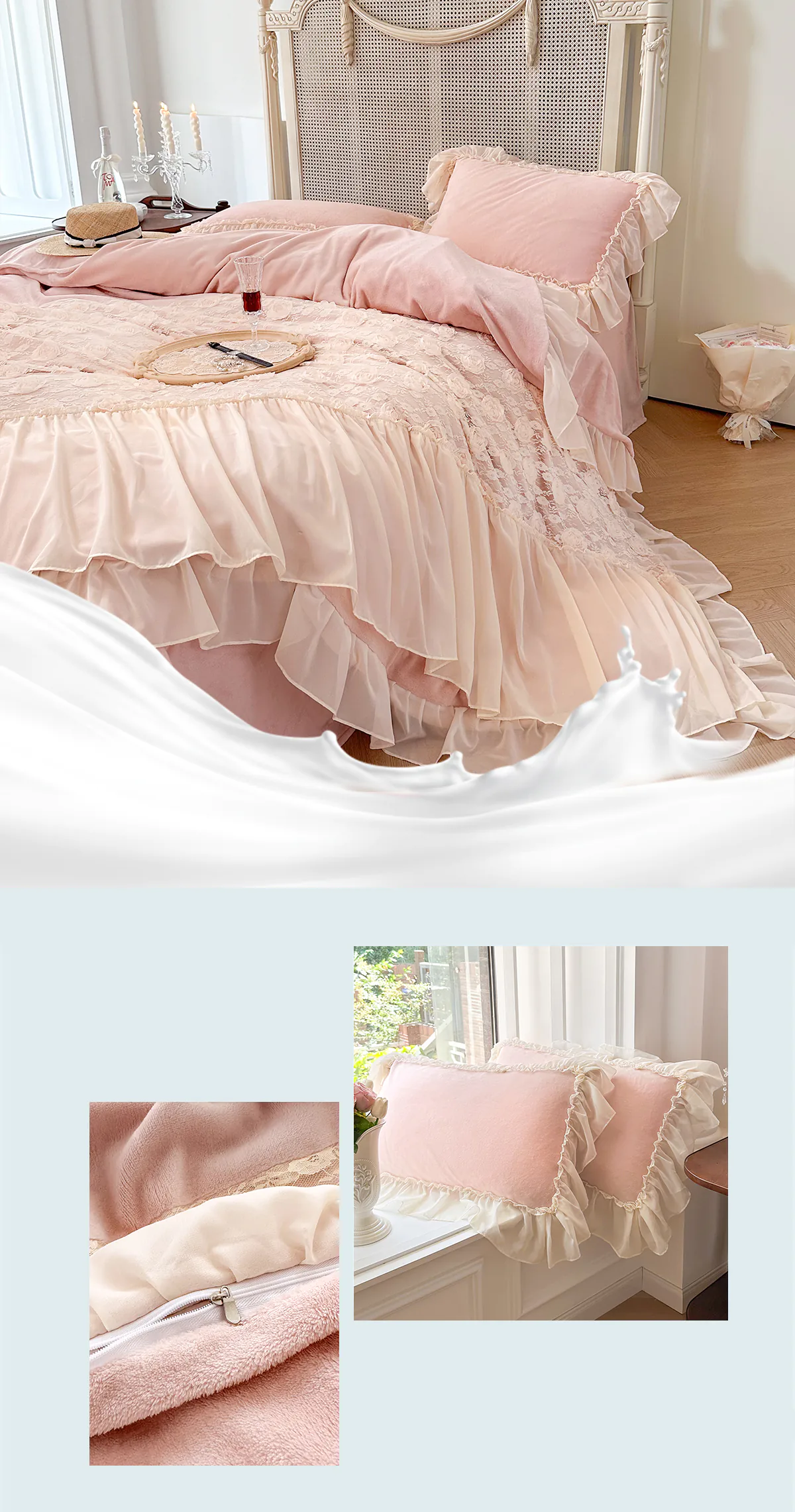 Elegant-Milk-Fiber-Chiffon-Lace-Flower-Duvet-Cover-Bedding-4-Pcs-Set12