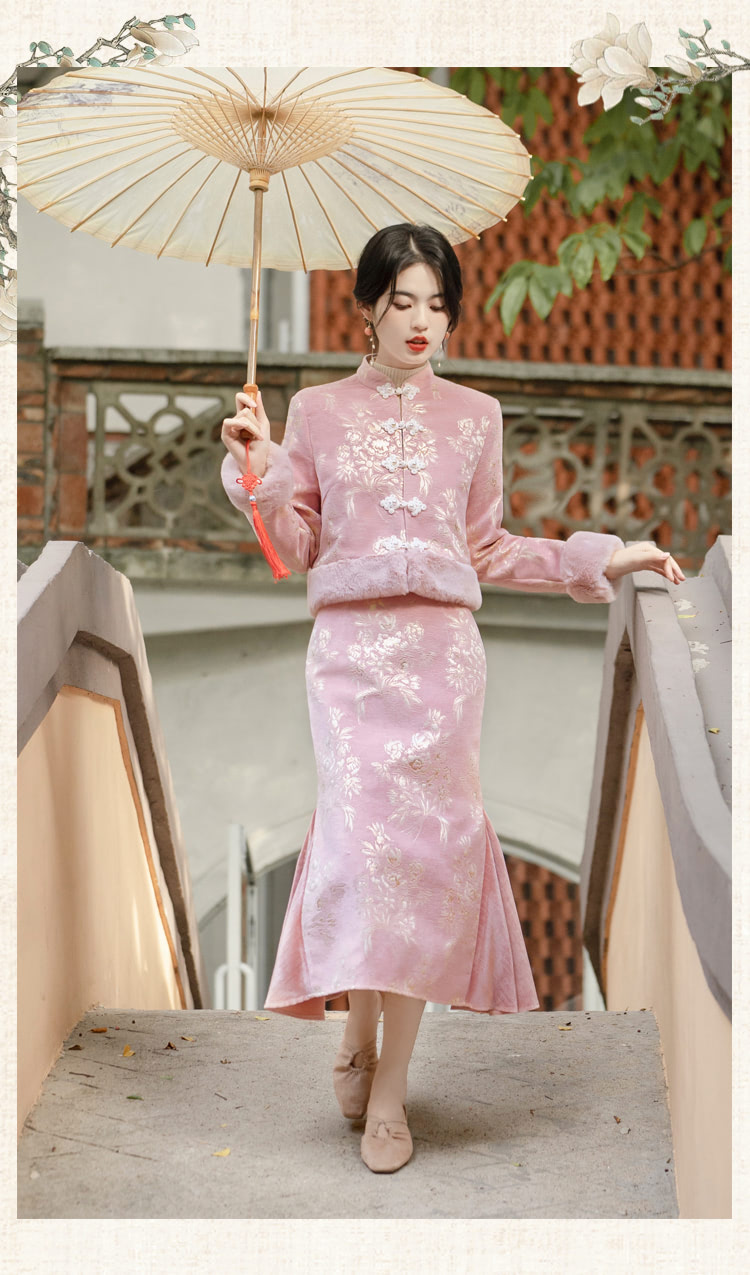 Elegant-Pink-Jacquard-Thick-Warm-Modern-Qipao-Dress-Casual-Outfit06
