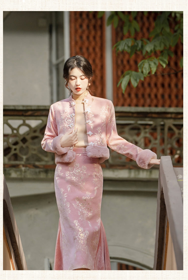 Elegant-Pink-Jacquard-Thick-Warm-Modern-Qipao-Dress-Casual-Outfit12