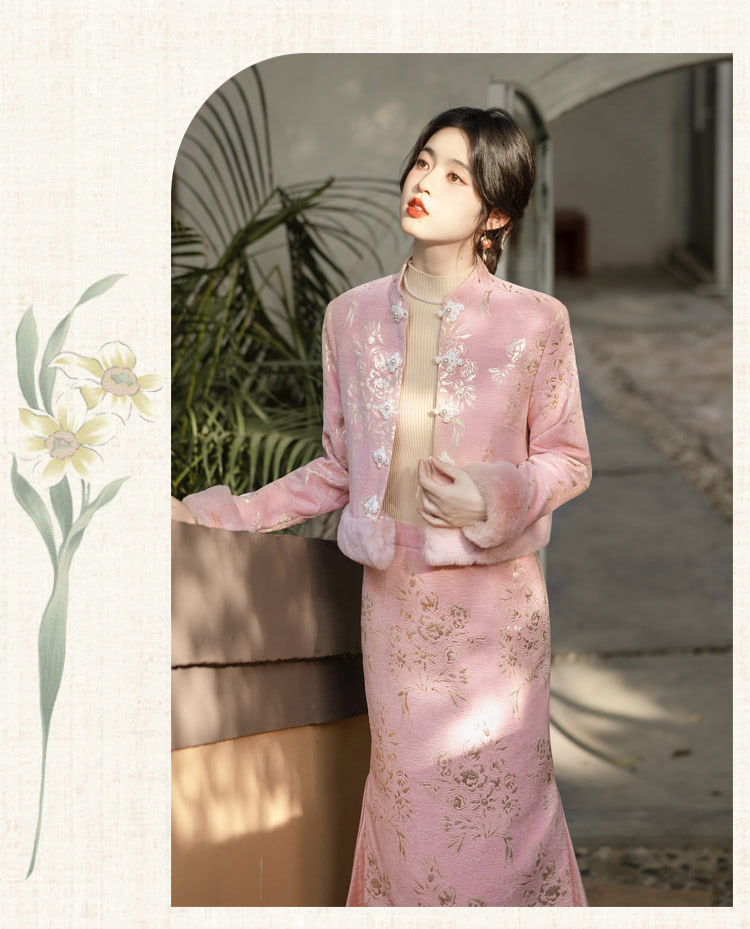Elegant-Pink-Jacquard-Thick-Warm-Modern-Qipao-Dress-Casual-Outfit13