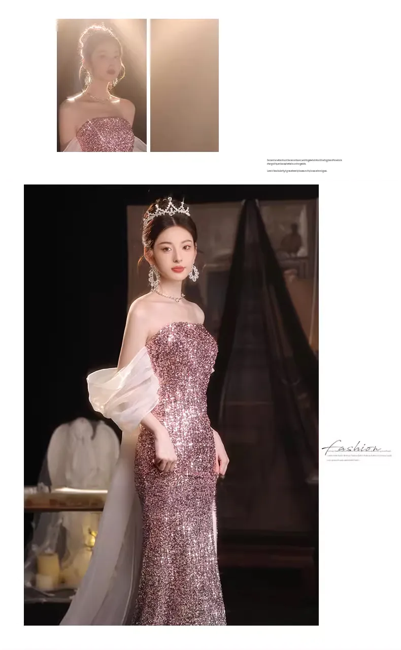 Elegant-Pink-Sequin-Mermaid-Evening-Gown-Split-Cocktail-Prom-Maxi-Dress08