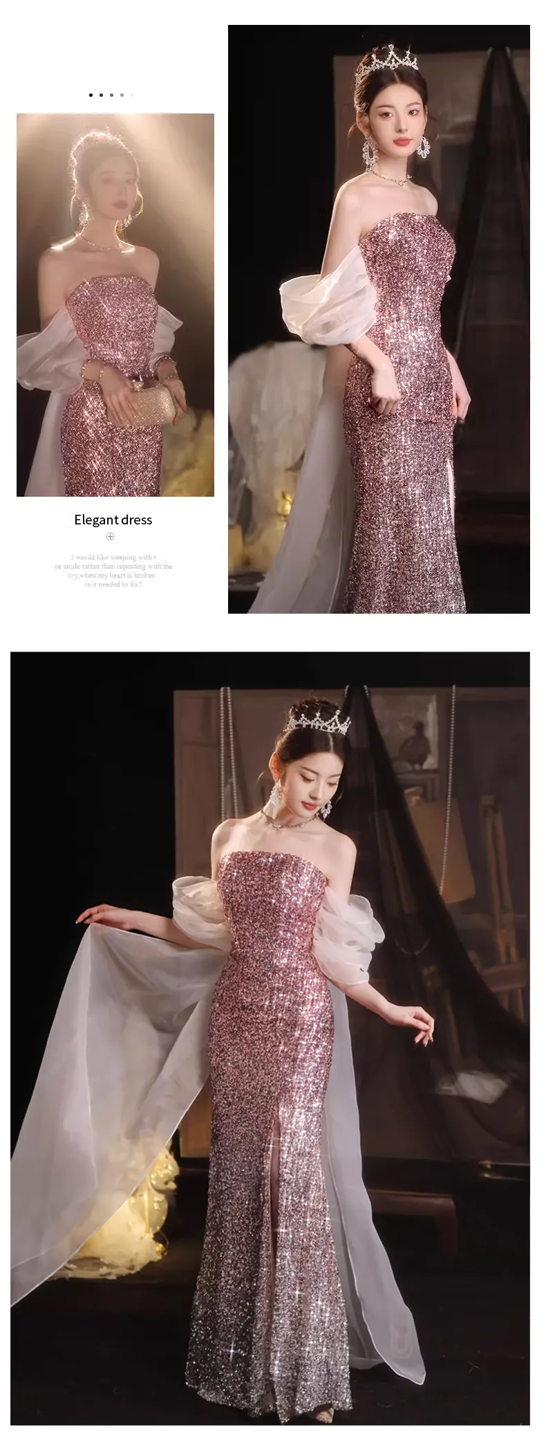 Elegant-Pink-Sequin-Mermaid-Evening-Gown-Split-Cocktail-Prom-Maxi-Dress11