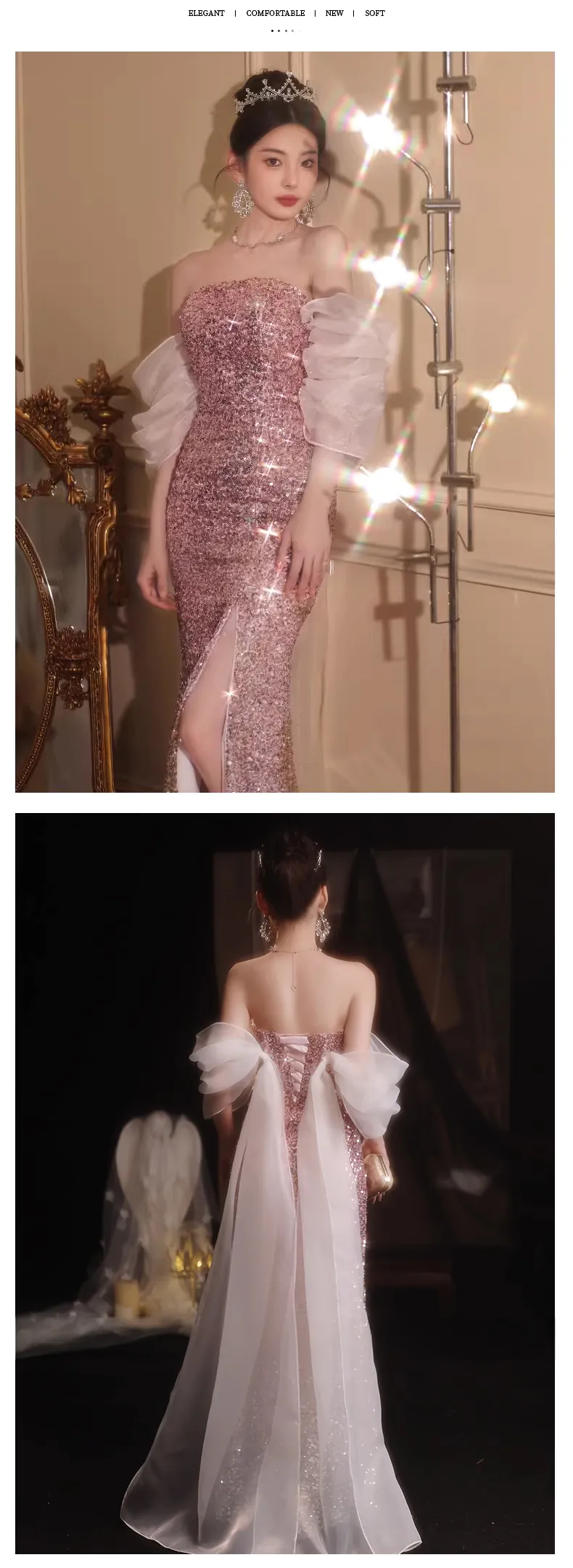 Elegant-Pink-Sequin-Mermaid-Evening-Gown-Split-Cocktail-Prom-Maxi-Dress14