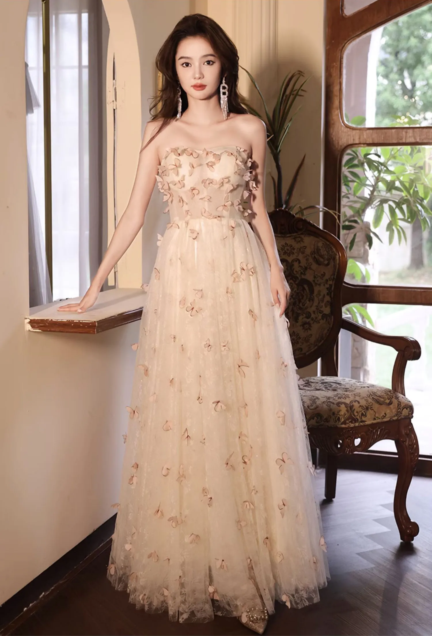 Ethereal-Champagne-Off-Shoulder-3D-Butterfly-Tulle-Formal-Long-Dress11