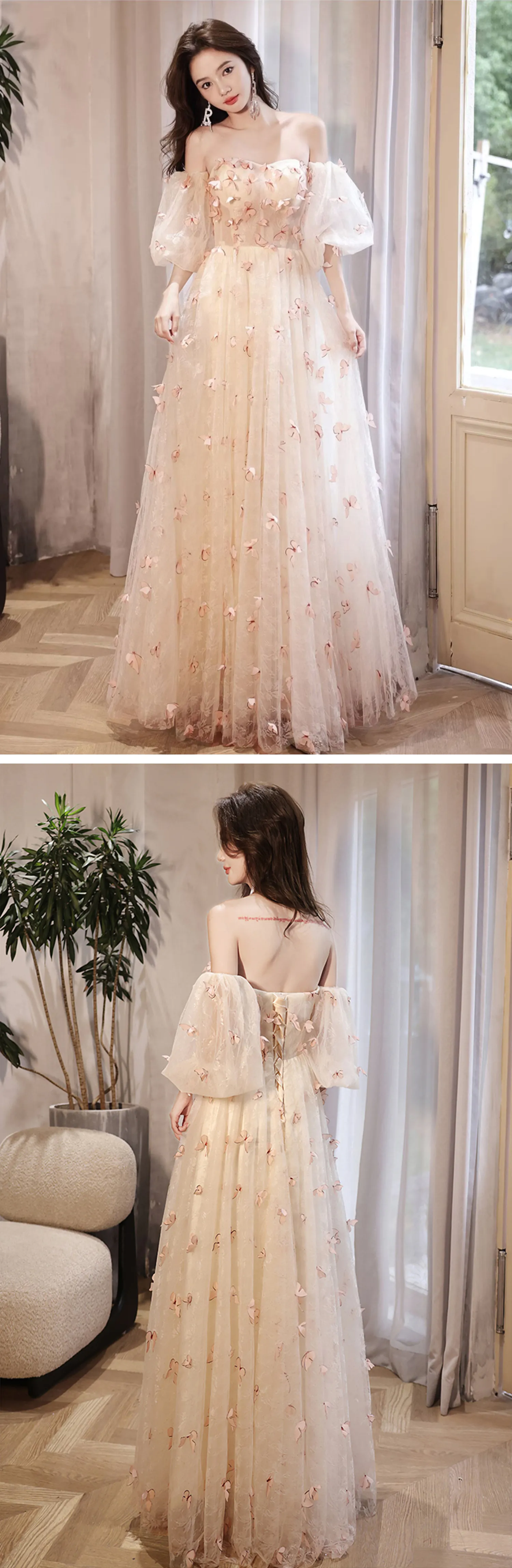 Ethereal-Champagne-Off-Shoulder-3D-Butterfly-Tulle-Formal-Long-Dress15