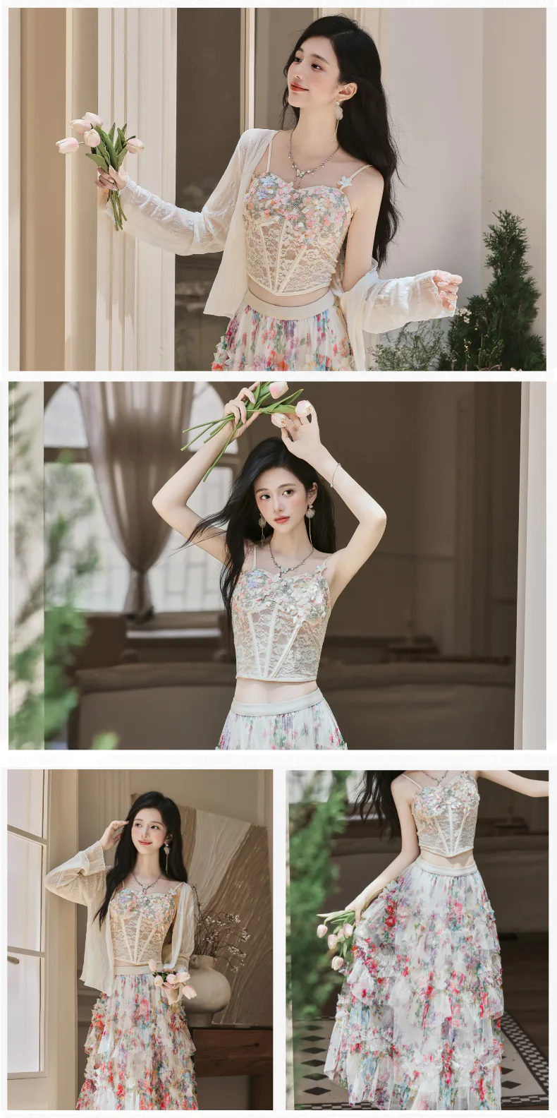 Fairy-Floral-Lace-Camisole-Ruffled-Midi-Skirt-with-Sheer-Cardigan-3-Piece-Set09