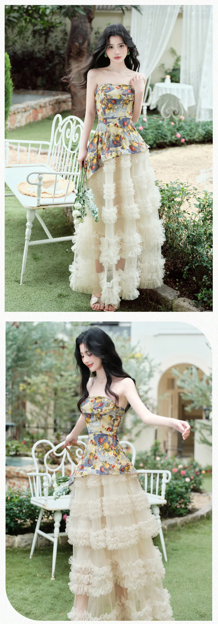 Fairy-Floral-Strapless-Asymmetrical-Top-with-Cream-Burnout-Ruffled-Tulle-Skirt11