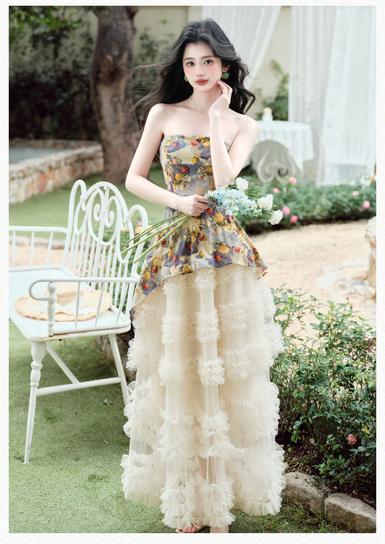 Fairy-Floral-Strapless-Asymmetrical-Top-with-Cream-Burnout-Ruffled-Tulle-Skirt12