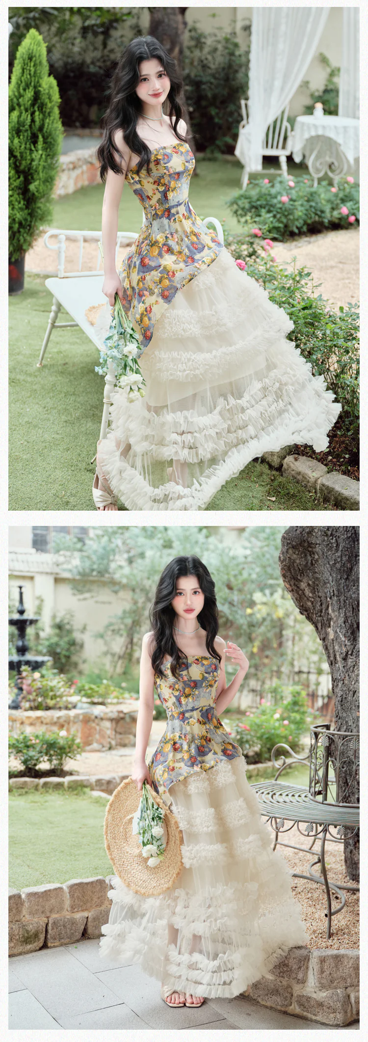 Fairy-Floral-Strapless-Asymmetrical-Top-with-Cream-Burnout-Ruffled-Tulle-Skirt13