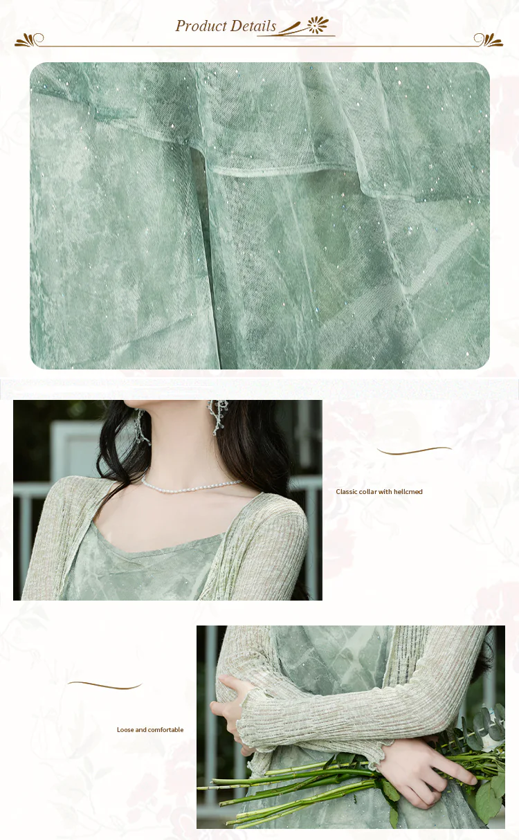 Fairy-Green-Tulle-Patchwork-Slip-Dress-with-Cardigan-Beach-Holiday-Outfits-Set08