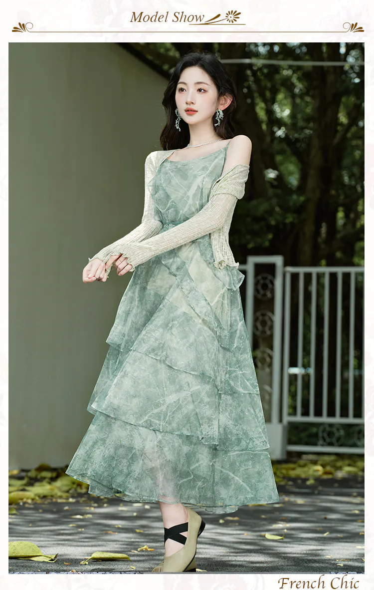 Fairy-Green-Tulle-Patchwork-Slip-Dress-with-Cardigan-Beach-Holiday-Outfits-Set10