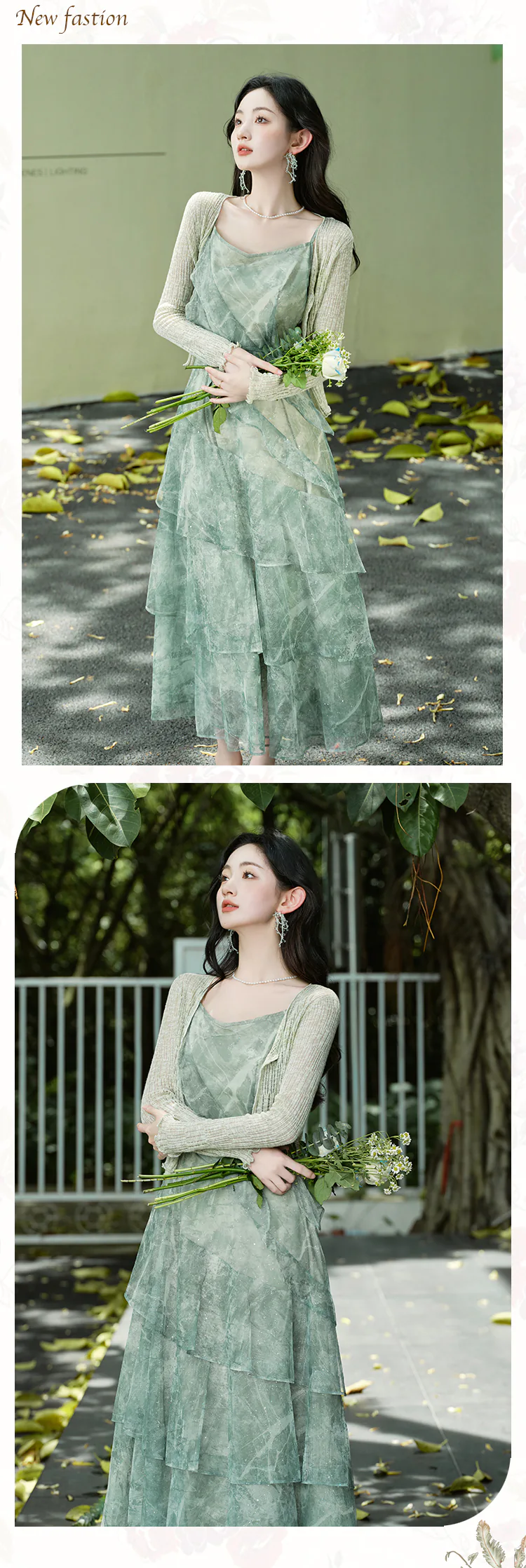 Fairy-Green-Tulle-Patchwork-Slip-Dress-with-Cardigan-Beach-Holiday-Outfits-Set13