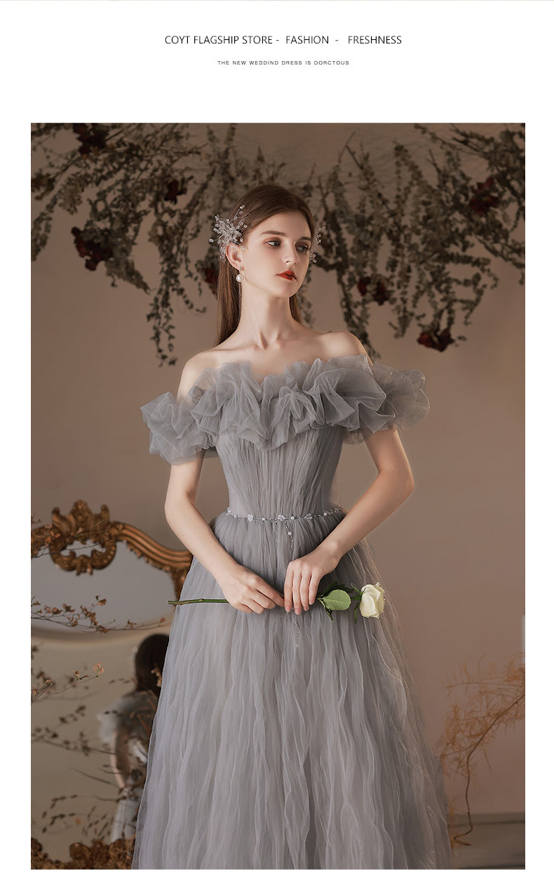 Fairy-Off-Shoulder-Gray-Engagement-Evening-Banquet-Party-Tulle-Dress11