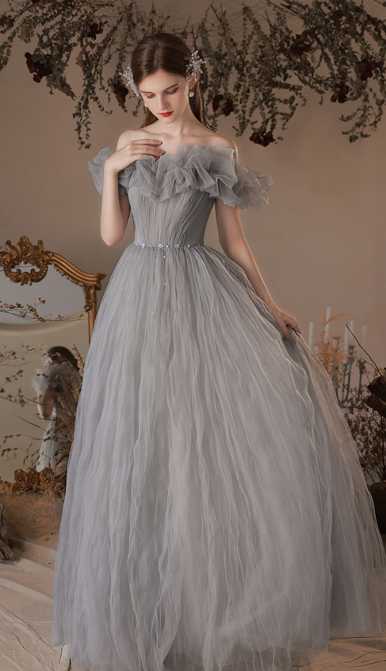 Fairy-Off-Shoulder-Gray-Engagement-Evening-Banquet-Party-Tulle-Dress13